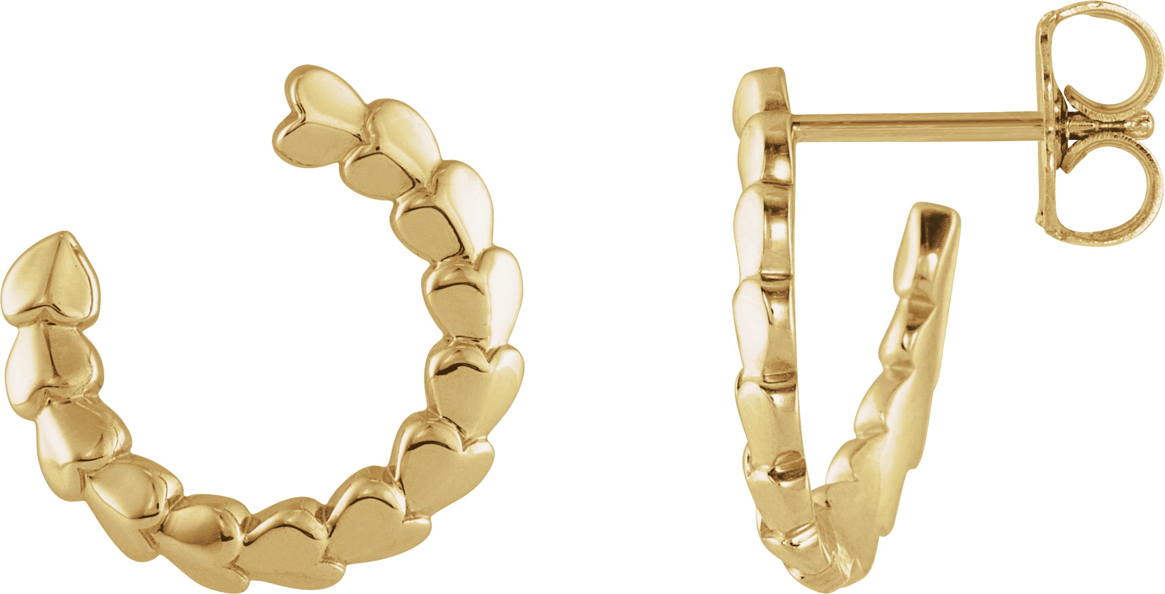 14K Yellow Front-Back Heart 14.2 mm Left Hoop Earrings