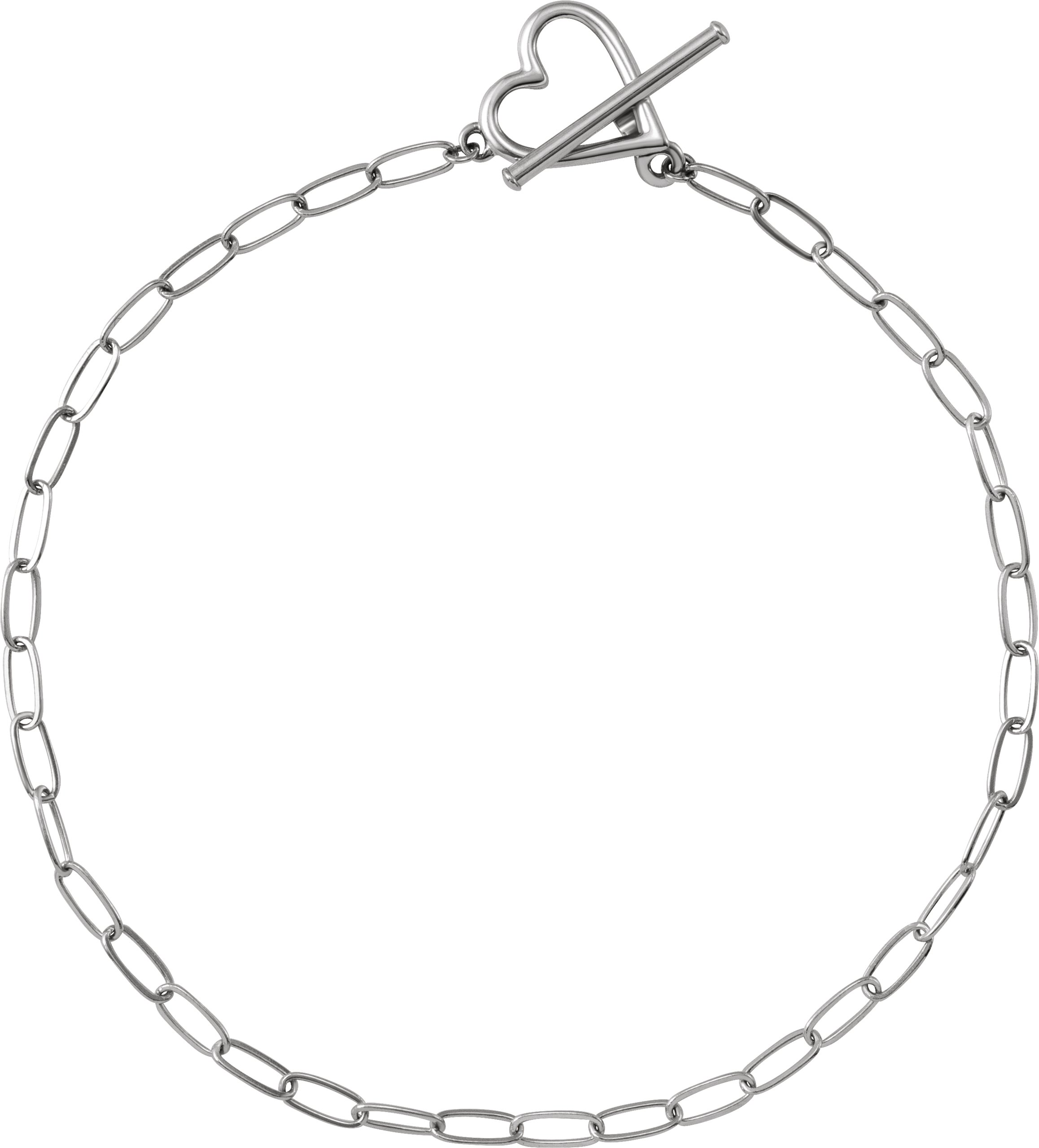 14K White Heart & Paperclip-Style Chain 6" Bracelet