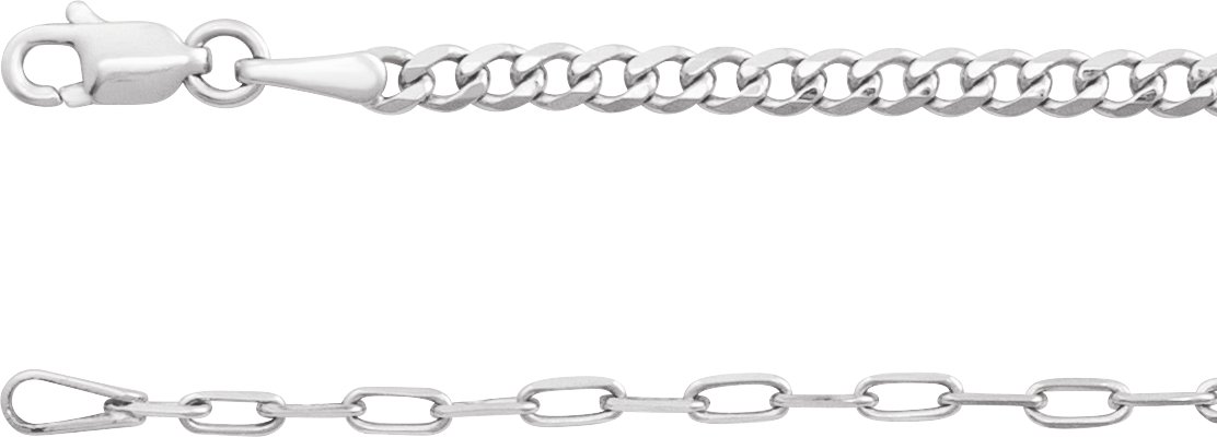 Sterling Silver 2.7 mm Curb & Paperclip-Style 7" Chain