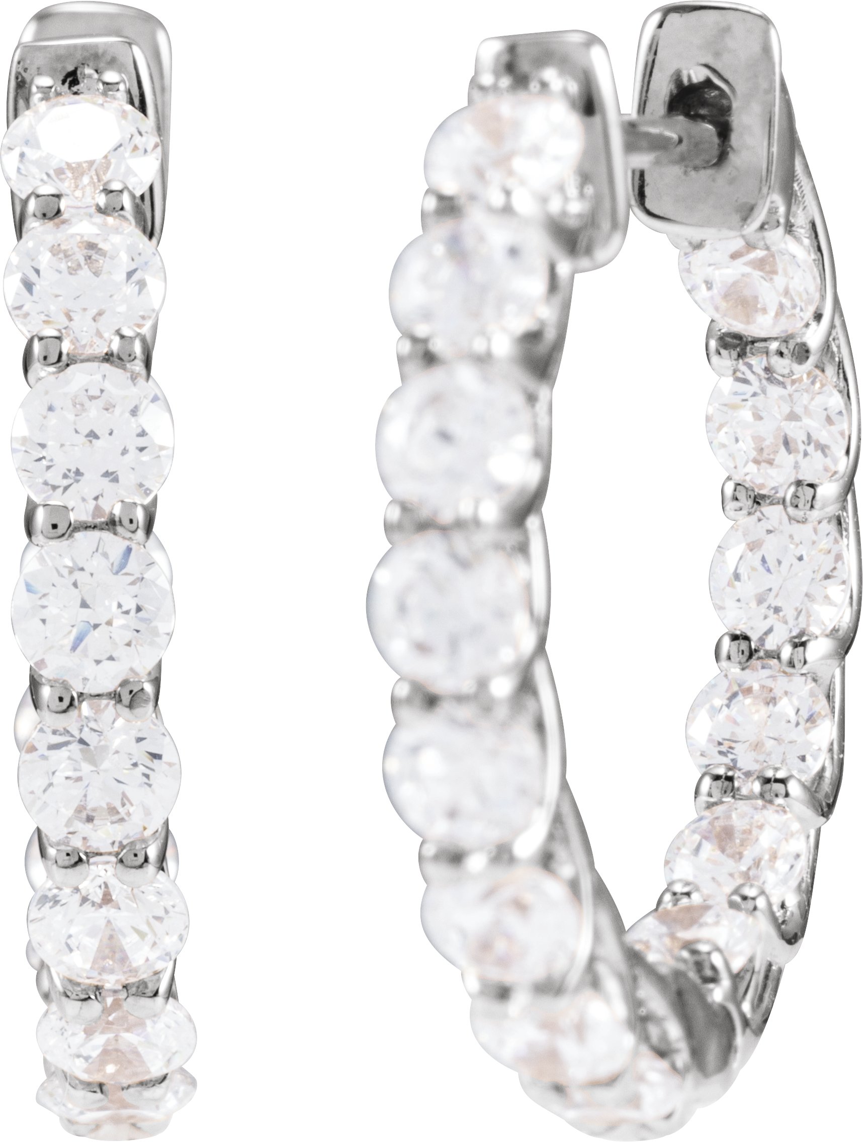 14K White 2 1/5 CTW Lab-Grown Diamond Inside-Outside Hoop Earrings