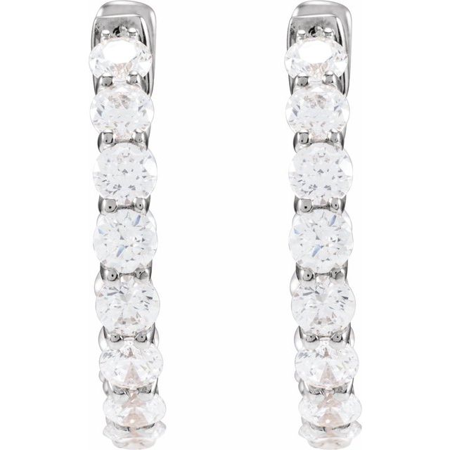 14K White 2 1/5 CTW Lab-Grown Diamond Inside-Outside Hoop Earrings