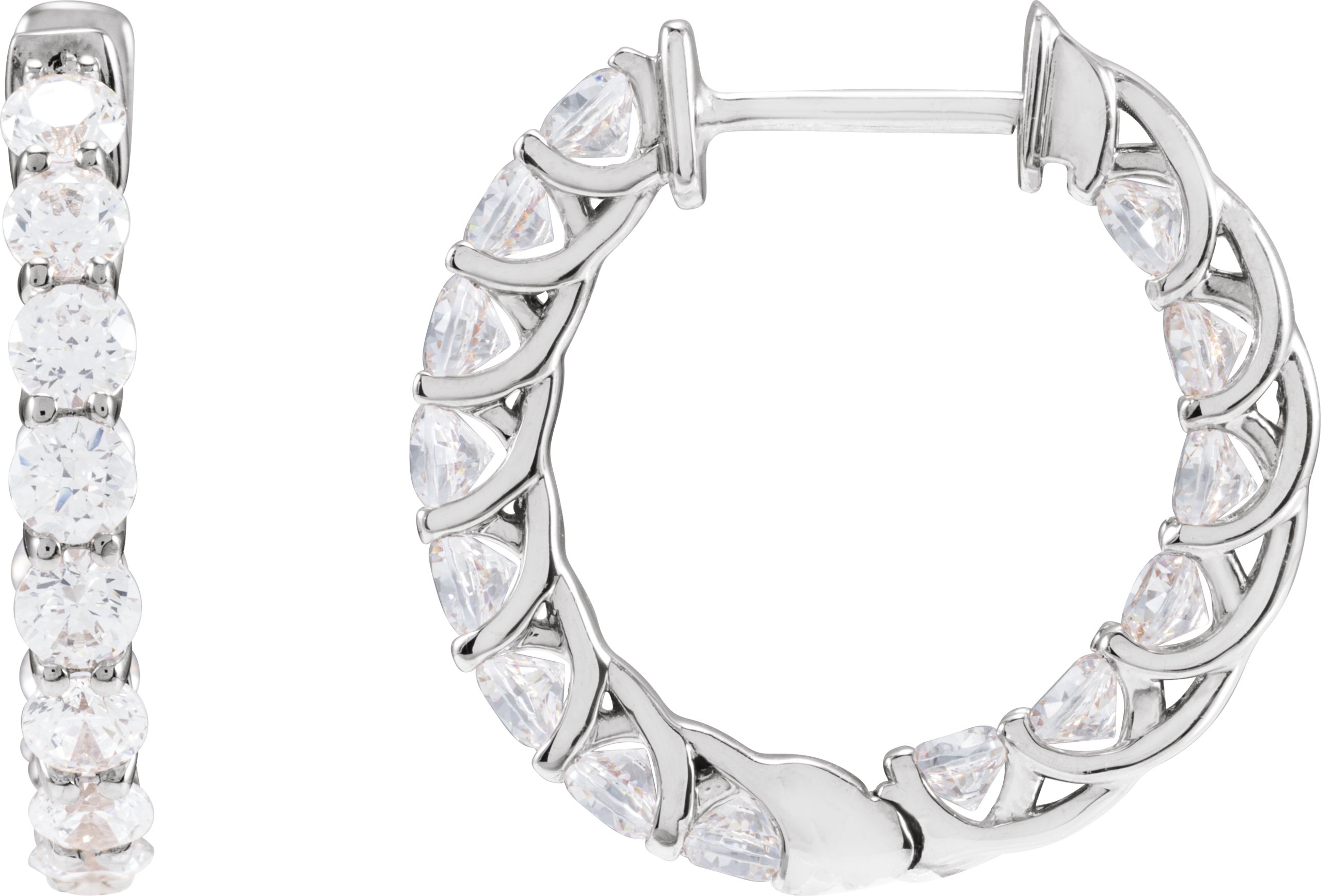 14K White 2 1/5 CTW Lab-Grown Diamond Inside-Outside Hoop Earrings