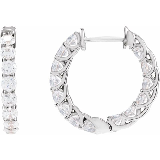 14K White 2 1/5 CTW Natural Diamond Inside-Outside Hoop Earrings