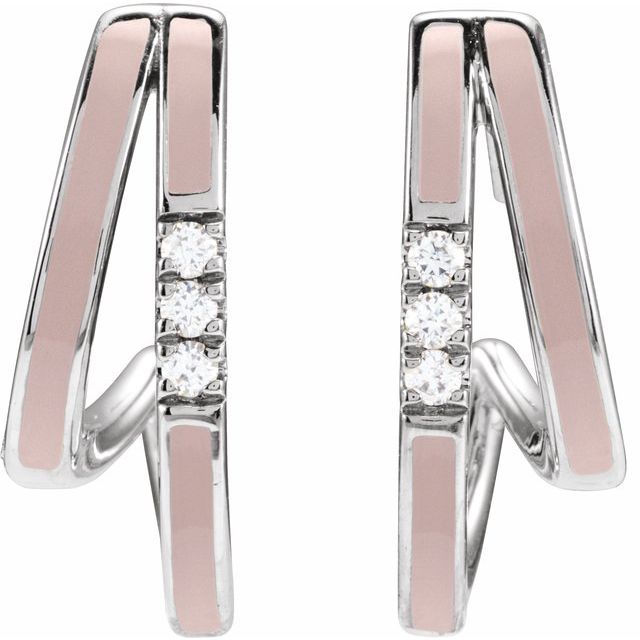 14K White 1/10 CTW Natural Diamond & Pink Enamel 17.3 mm Hoop Earrings