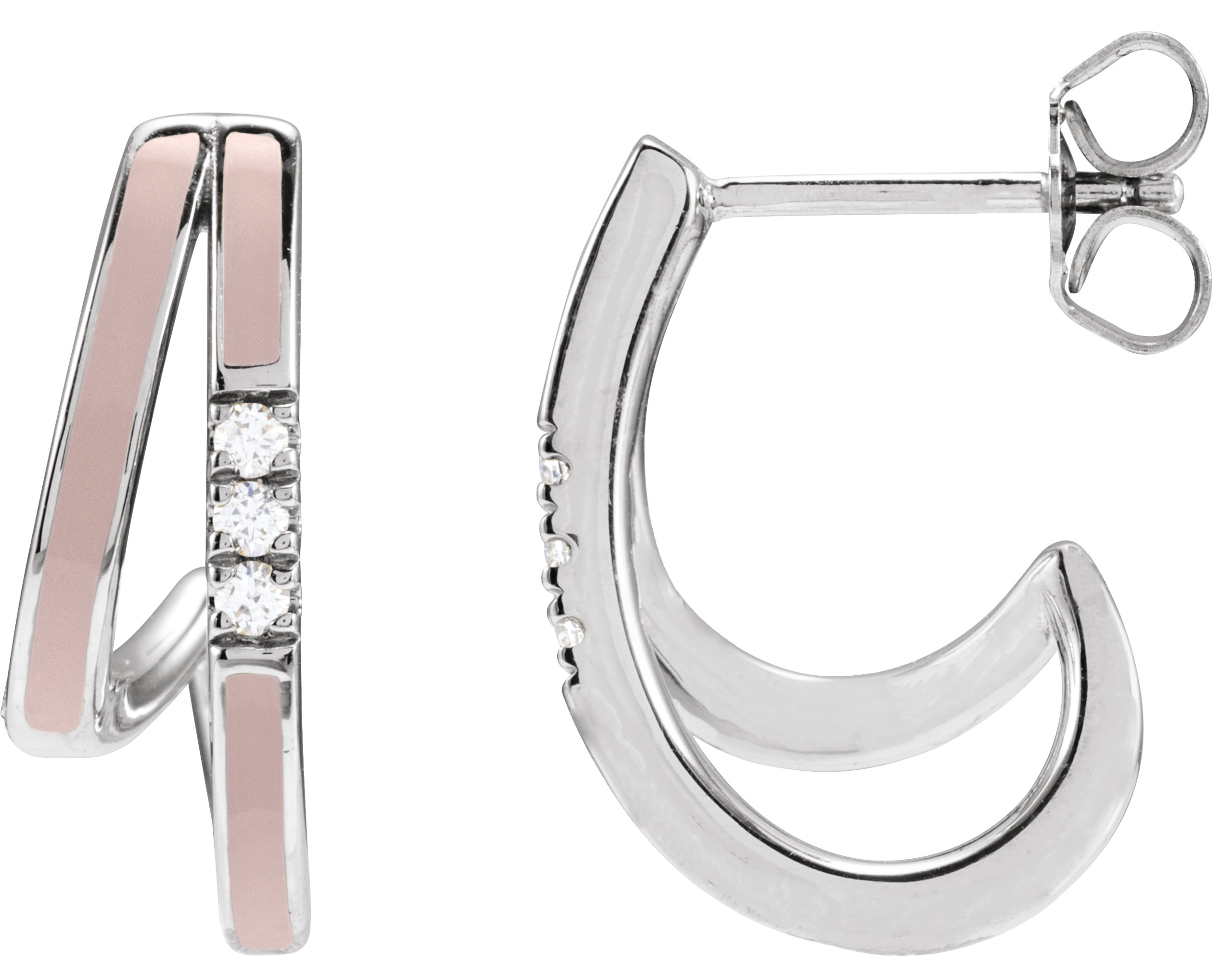 14K White 1/10 CTW Natural Diamond & Pink Enamel 17.3 mm Hoop Earrings