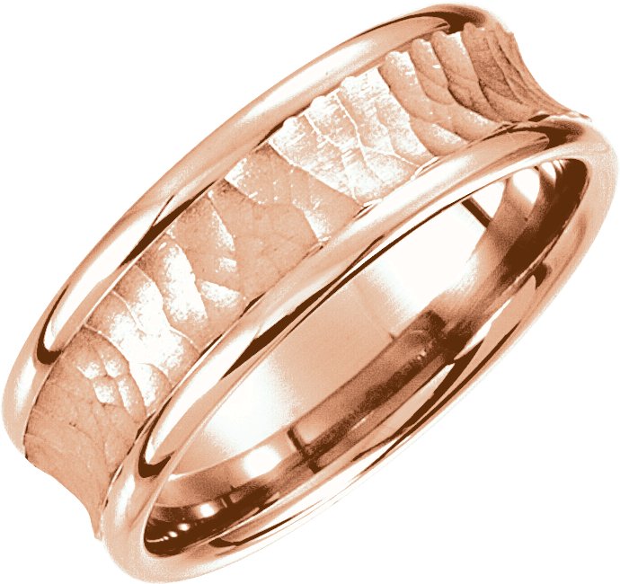 14K Rose 7.5 mm Concave Band with Hammer Finish Size 13 Ref 6904383