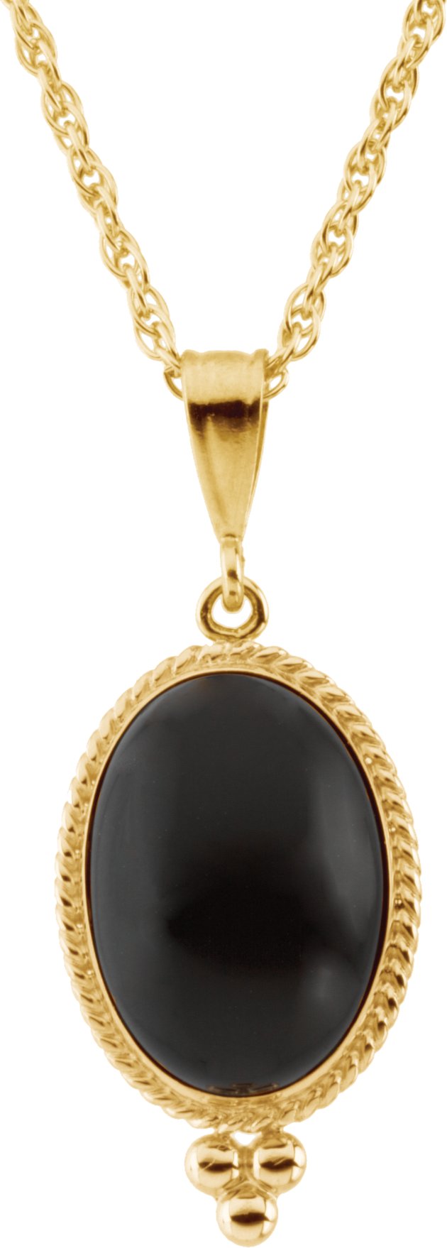 14K Yellow Natural Black Onyx Cabochon 18" Necklace