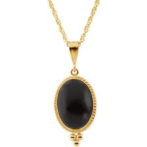 14K Yellow Natural Black Onyx Cabochon 18" Necklace