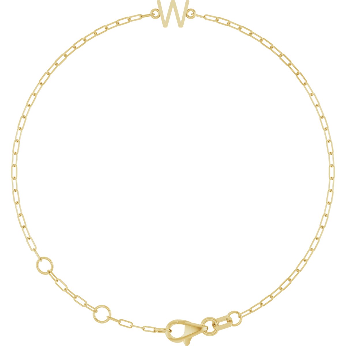 14K Yellow Sans Serif Initial W 6 1/2-7 1/2 Bracelet