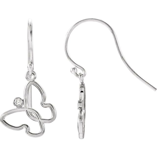 Sterling Silver .04 CTW Natural Diamond 25.1x12.7 mm Butterfly Earrings