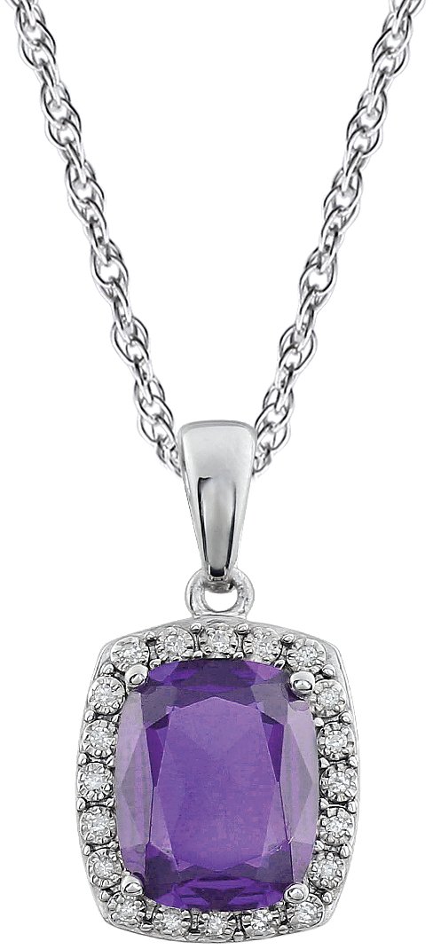 14K White Amethyst & .05 CTW Diamond 18" Necklace