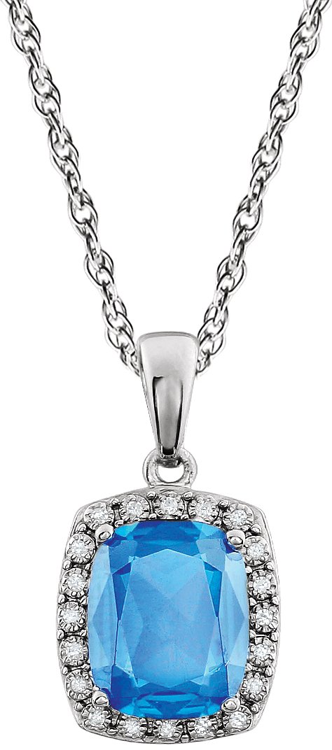 14K White Swiss Blue Topaz & .05 CTW Diamond 18" Necklace