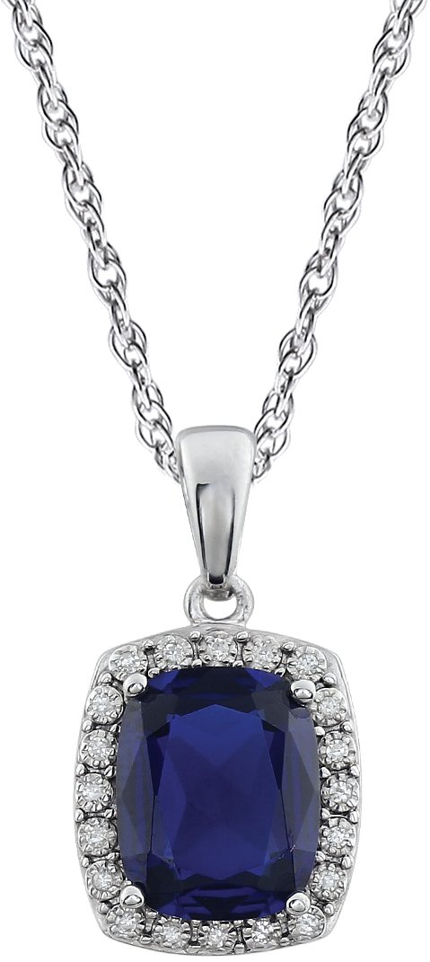 14K White Created Blue Sapphire & .05 CTW Diamond 18" Necklace