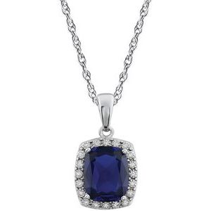 14K White Created Blue Sapphire & .05 CTW Diamond 18" Necklace