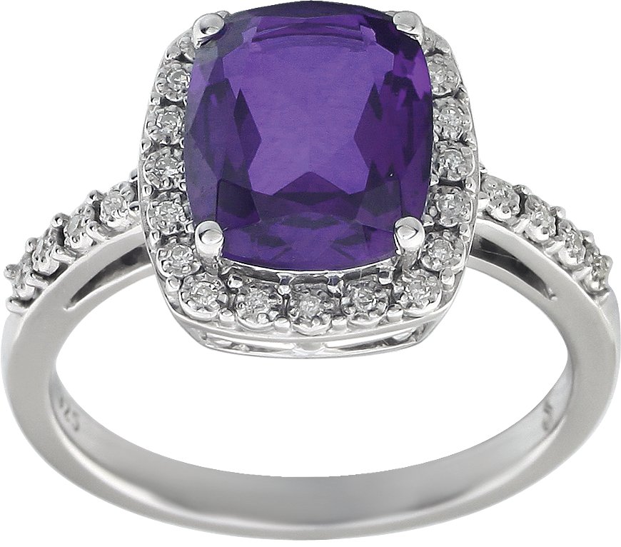 14K White Natural Amethyst & .07 CTW Natural Diamond Ring