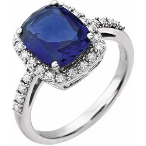 14K White Lab-Grown Blue Sapphire & .07 CTW Natural Diamond Ring