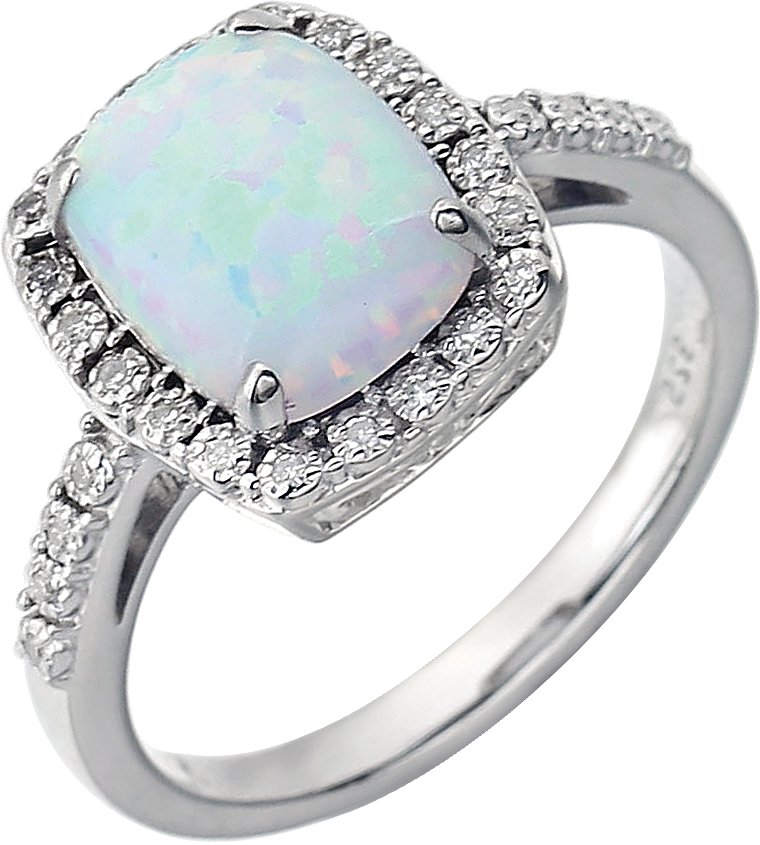14K White Lab-Grown White Opal & .07 CTW Natural Diamond Ring