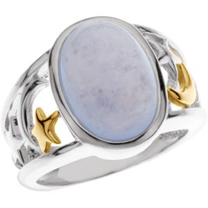 Ring with Moon & Star Accents for Oval Gemstone
