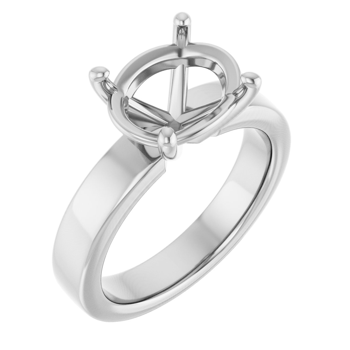 14K White 11x9 mm Oval Solitaire Engagement Ring Mounting