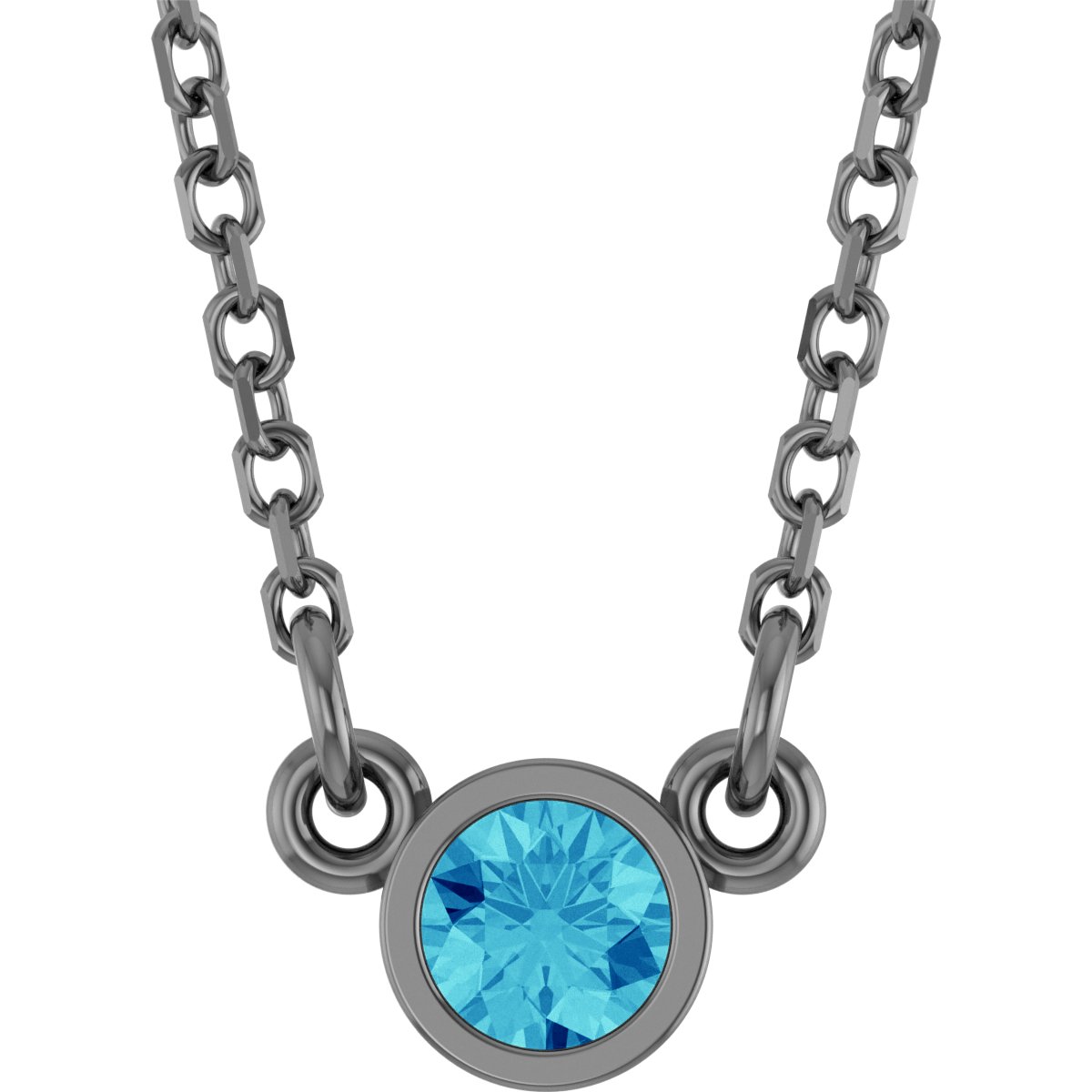14K Yellow Natural Blue Zircon Solitaire 16" Necklace 
