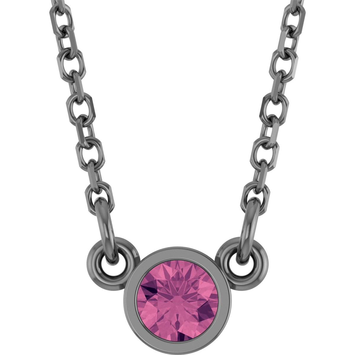 Rhodium-Plated Sterling Silver Imitation Pink Tourmaline Solitaire 16