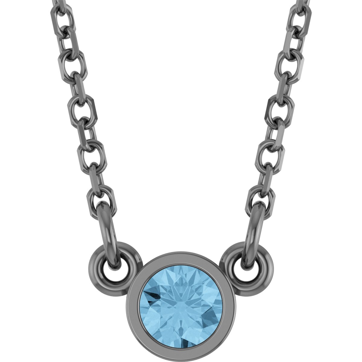 14K White Natural Sky Blue Topaz Solitaire 18" Necklace 