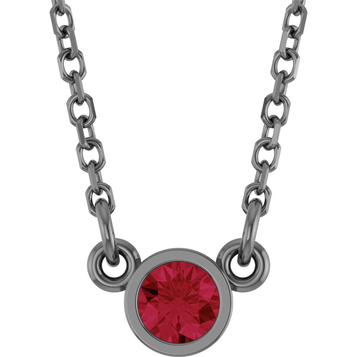 Rhodium-Plated Sterling Silver Imitation Ruby Solitaire 16" Necklace 