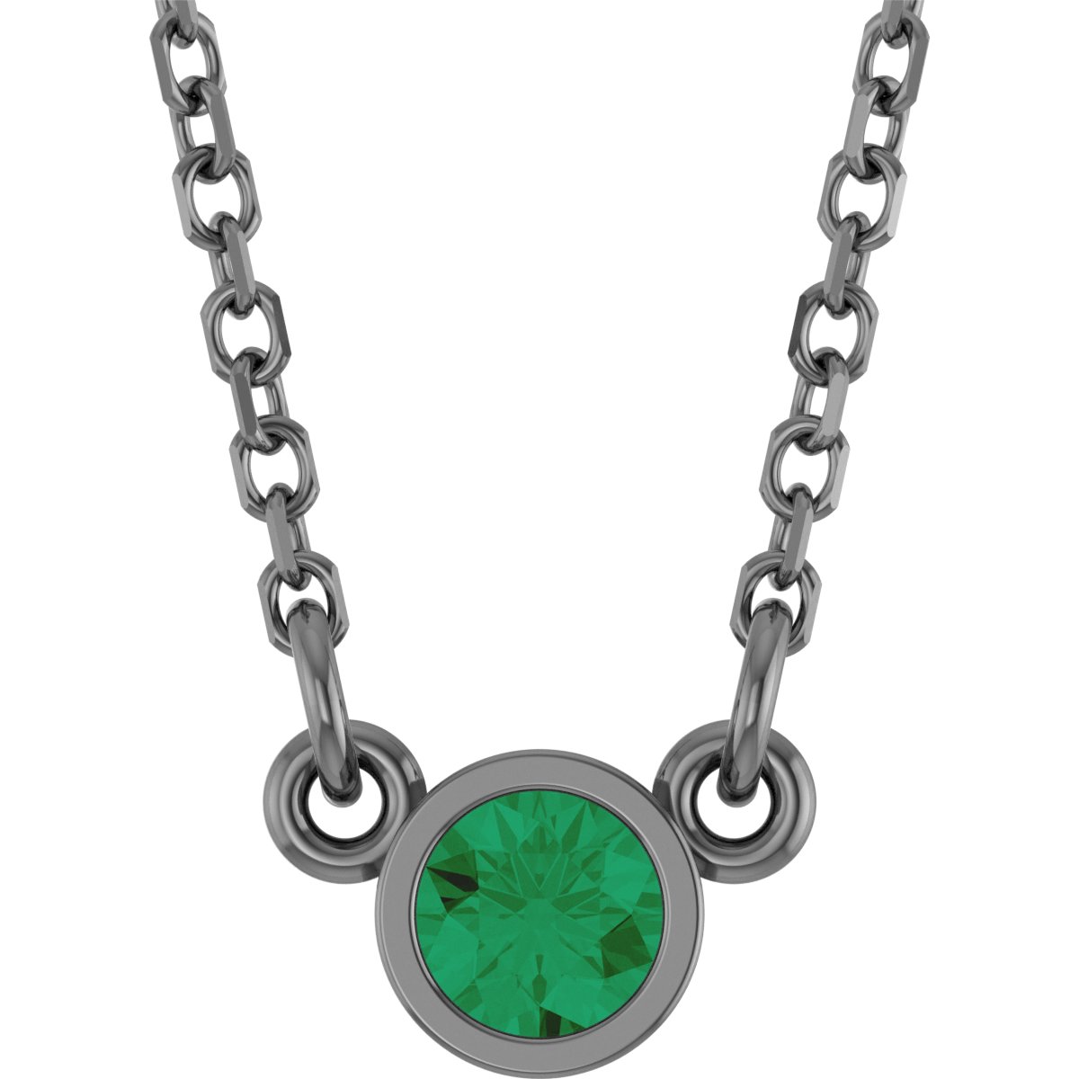 Rhodium-Plated Sterling Silver Imitation Emerald Solitaire 16" Necklace 
