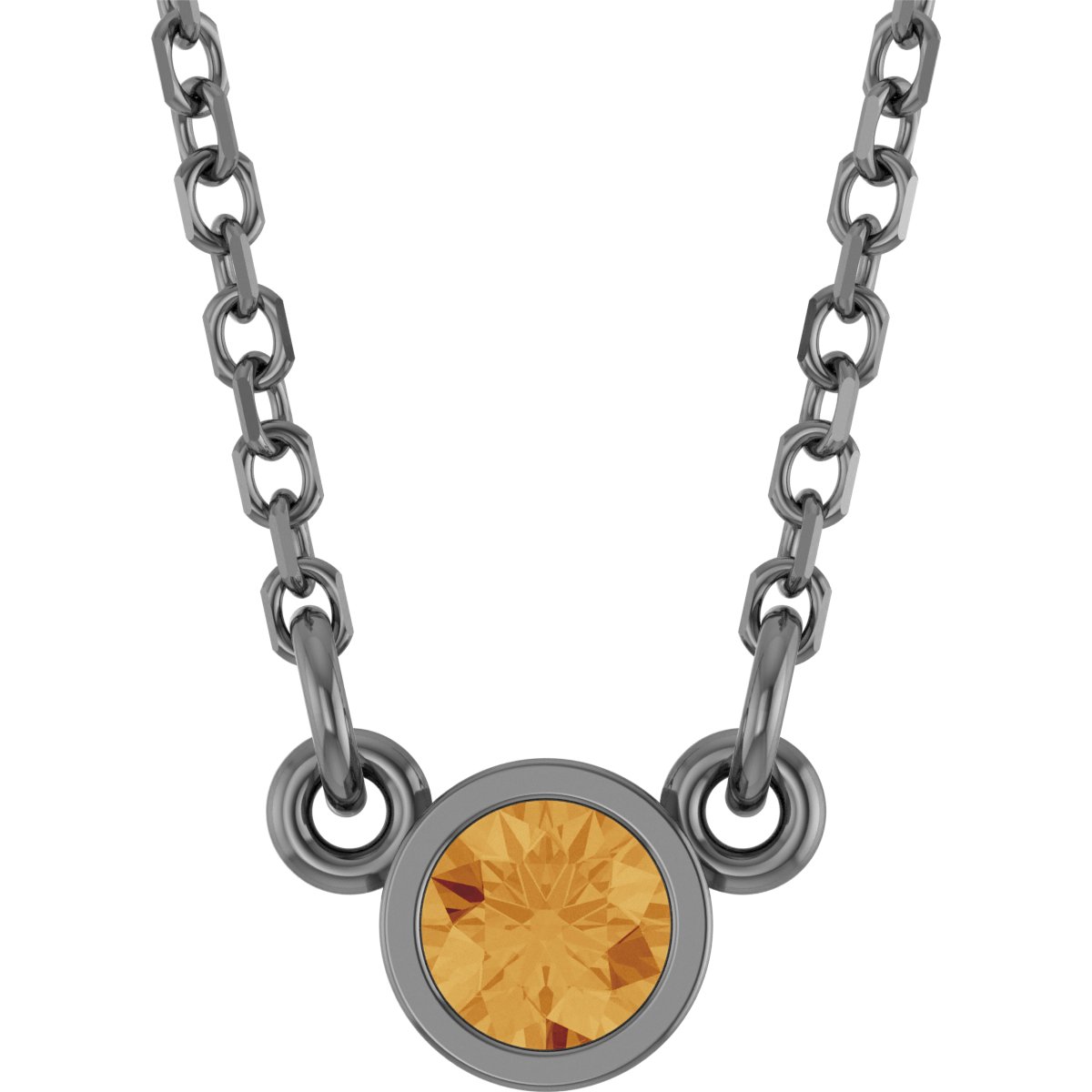 Rhodium-Plated Sterling Silver Natural Citrine Solitaire 16" Necklace 