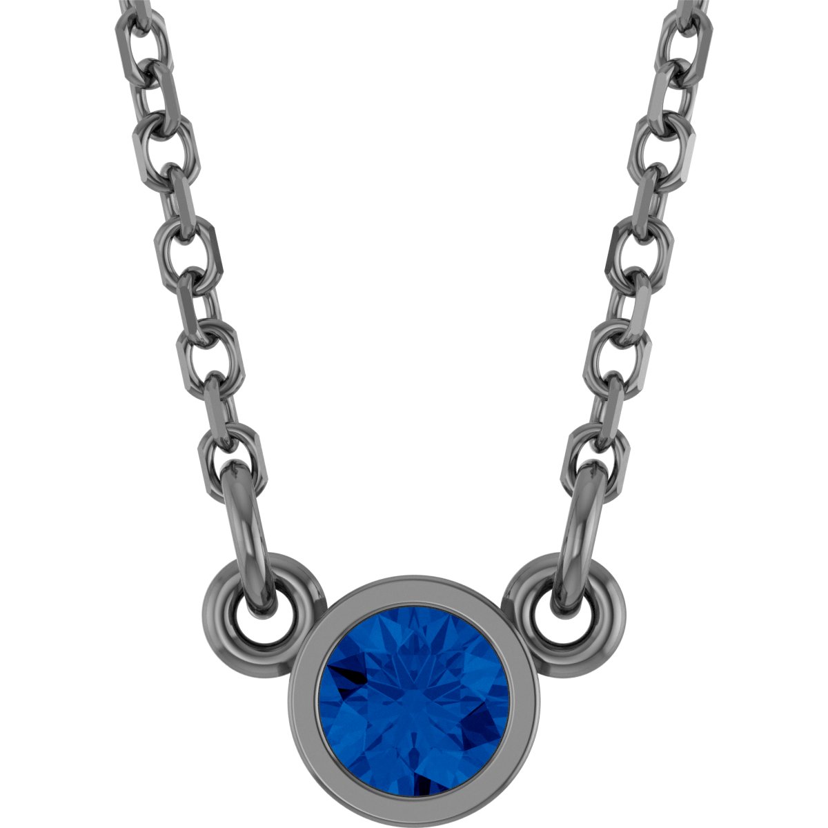 14K White Lab-Grown Blue Sapphire Solitaire 16" Necklace 