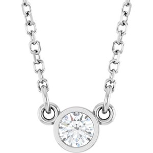 Rhodium-Plated Sterling Silver Natural White Sapphire Solitaire 16" Necklace 