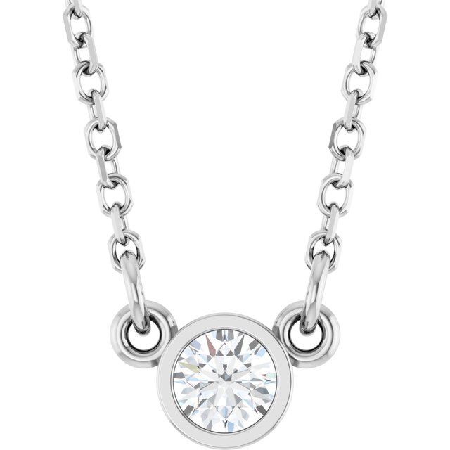14K White 1/10 CT Natural Diamond Solitaire 18" Necklace 