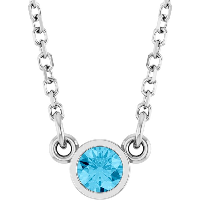 Rhodium-Plated Sterling Silver Natural Aquamarine Solitaire 16 Necklace 