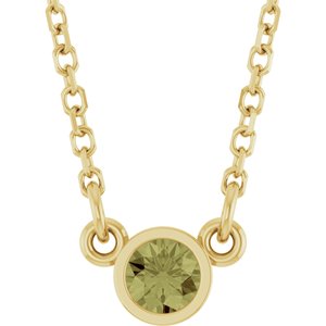 14K Yellow Natural Green Sapphire Solitaire 18" Necklace 