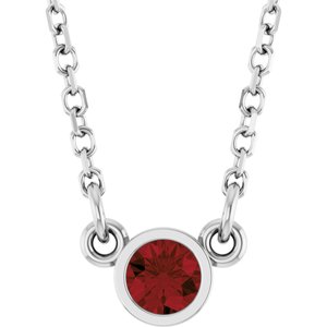 Rhodium-Plated Sterling Silver Natural Mozambique Garnet Solitaire 16" Necklace 