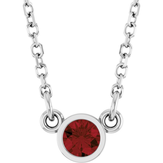 Rhodium-Plated Sterling Silver Imitation Garnet Solitaire 16