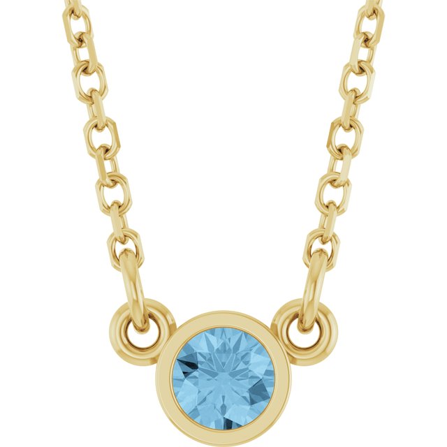 14K Yellow Natural Sky Blue Topaz Solitaire 18" Necklace 