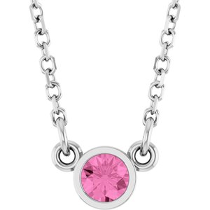 14K White Natural Pink Sapphire Solitaire 18" Necklace 