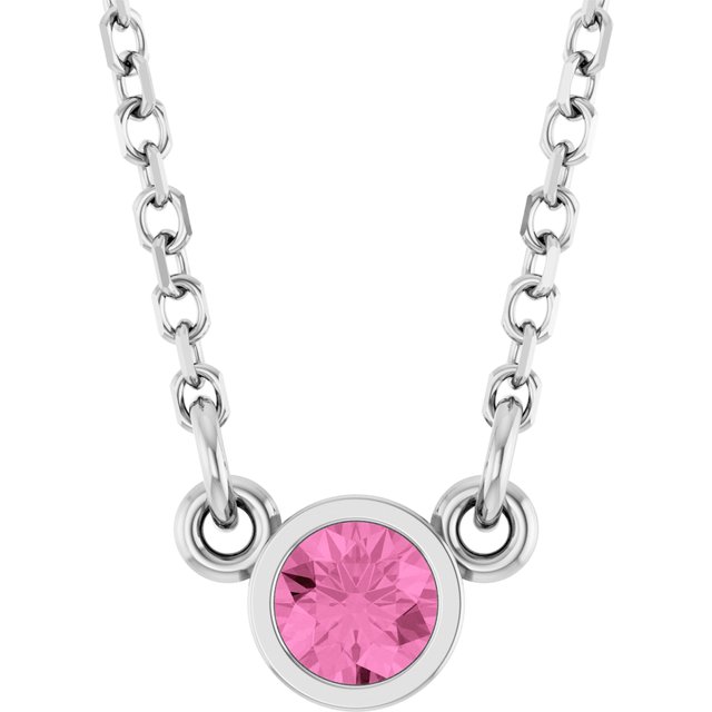 14K White Natural Pink Sapphire Solitaire 18 Necklace 