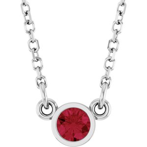 Rhodium-Plated Sterling Silver Imitation Ruby Solitaire 16" Necklace 