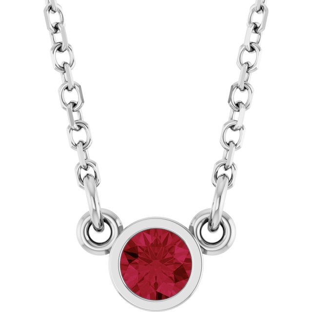 Rhodium-Plated Sterling Silver Imitation Ruby Solitaire 16