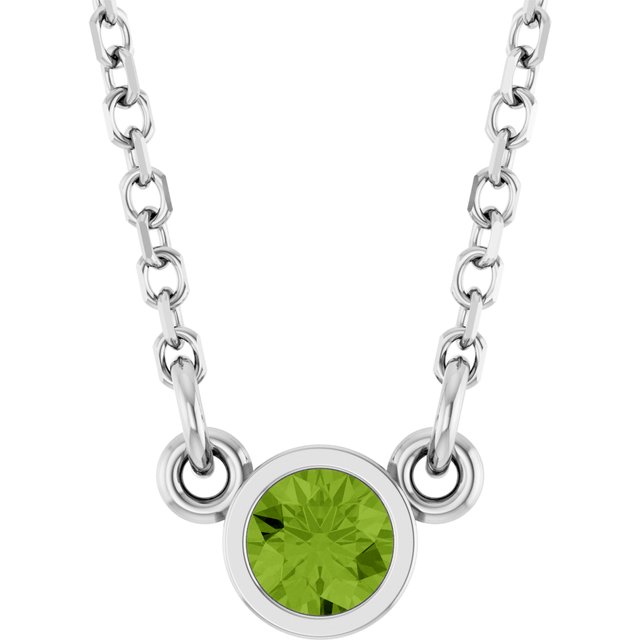 Rhodium-Plated Sterling Silver Natural Peridot Solitaire 16 Necklace 