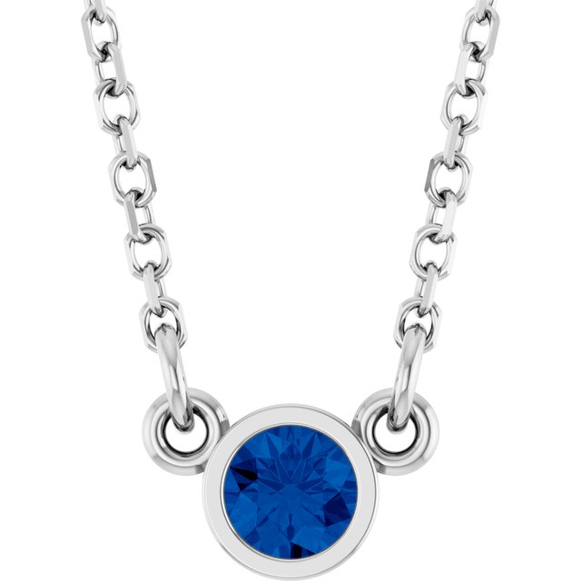 Rhodium-Plated Sterling Silver Imitation Blue Sapphire Solitaire 16