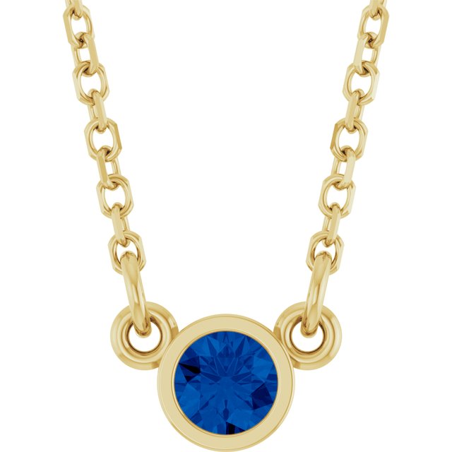 14K Yellow Lab-Grown Blue Sapphire Solitaire 16 Necklace 