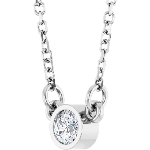 Rhodium-Plated Sterling Silver Natural White Sapphire Solitaire 16 Necklace 