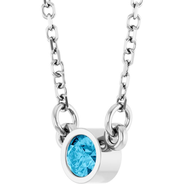 Rhodium-Plated Sterling Silver Natural Aquamarine Solitaire 16 Necklace 