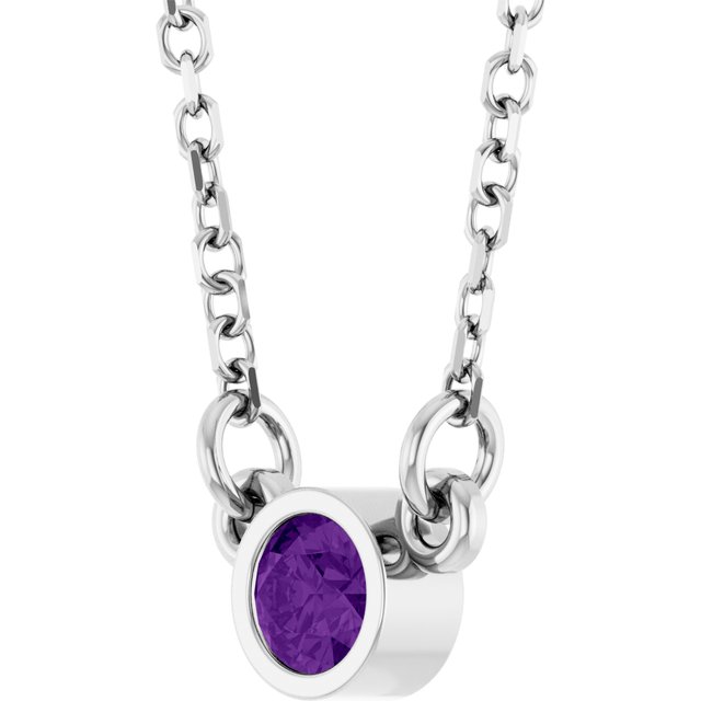 Rhodium-Plated Sterling Silver Natural Amethyst Solitaire 16 Necklace 