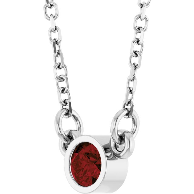 Rhodium-Plated Sterling Silver Natural Mozambique Garnet Solitaire 16 Necklace 