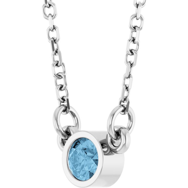14K White Natural Sky Blue Topaz Solitaire 18 Necklace 