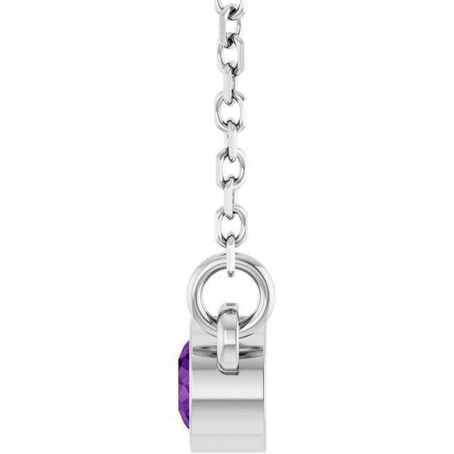 Rhodium-Plated Sterling Silver Natural Amethyst Solitaire 16 Necklace 